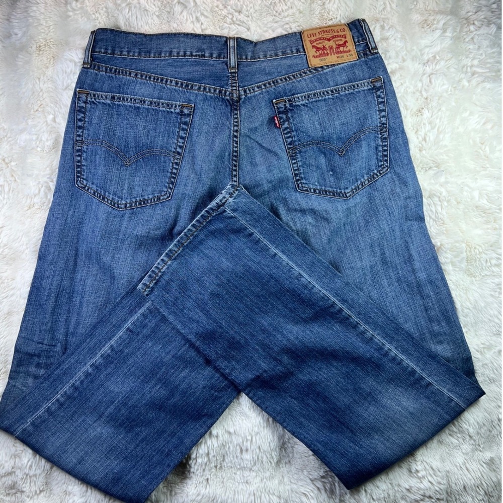 Levis 505 Regular Fit Straight Leg Jeans Mens W36 L34 Blue 00505-0236 A9